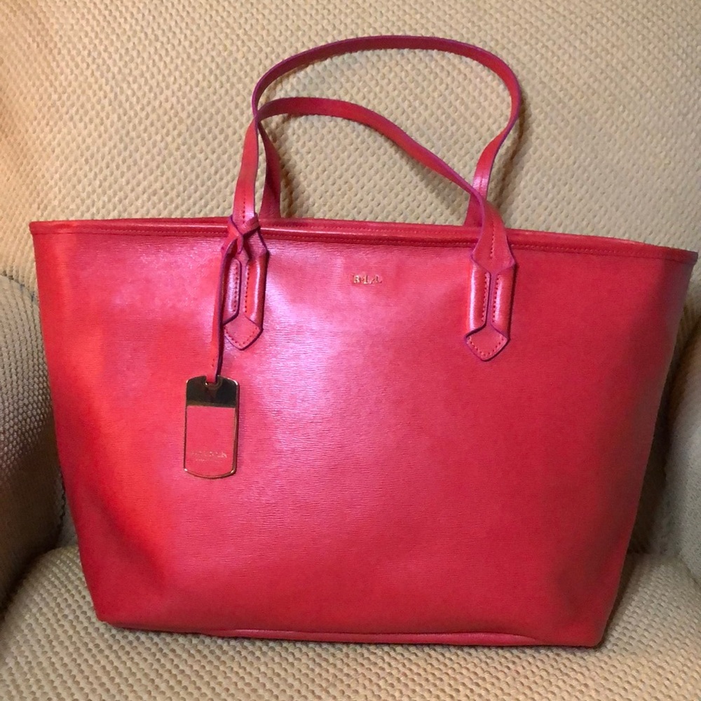 LAUREN Ralph Lauren Red Saffiano Genuine Leather Shoulder Bag Purse